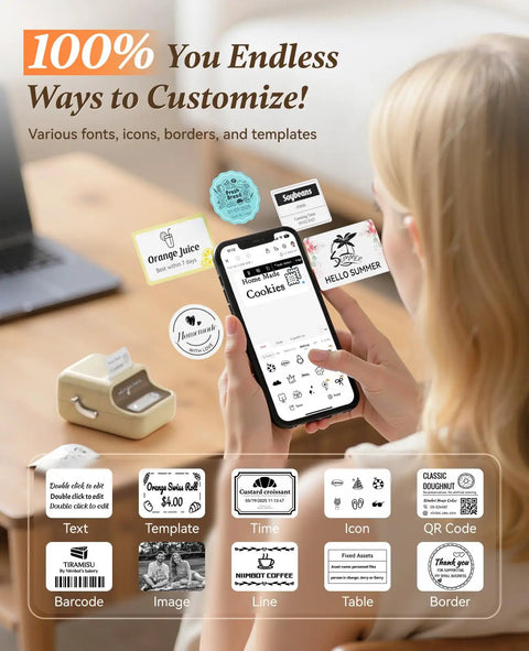 User customizing labels on a smartphone app for the Smooth Sailing With This Sleek Portable Bluetooth Thermal Label Printer.