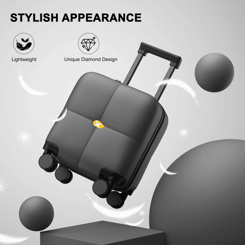 Underseat Carry On Luggage With Wheels For Easy Boarding TSA Approved Hard Shell Personal Item Lightweight Cabin Bag That Fits Under Your Seat Durable Black Travel Companion For Short Trips with unique diamond design on display.