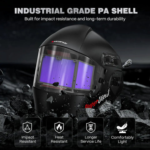 Auto Darkening Welding Helmet With Panoramic Side View And Extra Large 6.22 By 2.8 Inch Viewing Screen True Color Optics