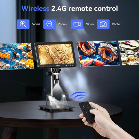 20MP Digital Microscope With 10 Point One Inch HD IPS Screen Go To Gear For Coins Stamps Jewelry And DIY Repairs LCD Soldering Microscope For Adults 10 LED Lights PC And TV Compatible 16GB, wireless remote