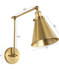 Swing Arm Wall Lamp In Warm Brass Gold Finish With Up And Down Lighting Adjustable Metal Shade For Bedroom Nightstand Reading