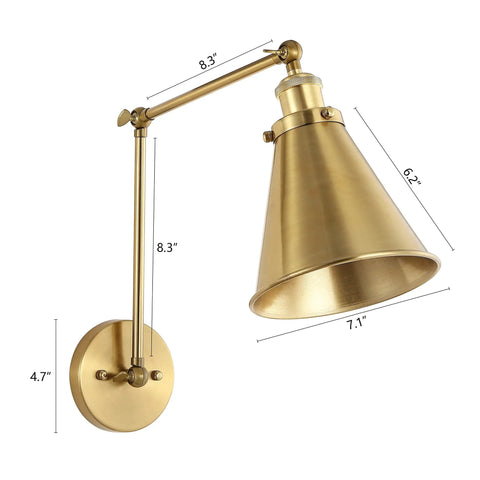 Swing Arm Wall Lamp In Warm Brass Gold Finish With Up And Down Lighting Adjustable Metal Shade For Bedroom Nightstand Reading