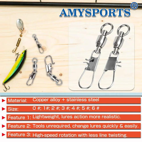 Interlock Snap Ball Bearing Fishing Swivels For Saltwater And Freshwater Tackle High Strength Corrosion Resistant Leader Lure Line Connectors 25 Pieces 20 Lb Capacity, size 0-6, stainless steel