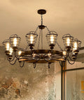 Kick Some Serious Style With This Built Tough Industrial Pendant Light Fixture For Restaurants And Modern Homes Featuring Rock Solid Durability And A Slick Energy Saving Glow 8-bulb chandelier with vintage cage design.
