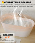 Hella Spacious Freestanding Acrylic Bathtub, Gloss White Stand Alone Soaker With Smooth Double Wall Insulation, showing warm water retention.