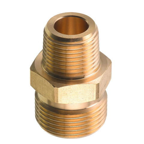 Brass pressure washer adapter fitting, M22 14mm male to 3/8 in NPT male, 4500 PSI