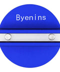 Front view of Universal Aluminum Slotted Grooved Magnetic Jack Pad With Frame Rail Protection in anodized blue finish