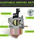 Carburetor for Predator Generators, Fits 212cc And 208cc 6.5HP 7HP Engines, Includes Fuel Filter And Spark Plug, labeled parts diagram