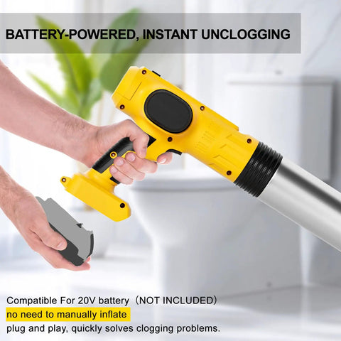 Top Tier Cordless Electric Toilet Plunger Packs A Hella Kick Of Eighty Seven Psi Pressure To Smash Stubborn Clumps Fast And Keep Your Home Plumbing System Clear Daily, showing yellow cordless design and battery attachment.