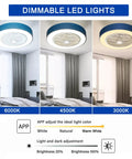 22 Inch Enclosed Low Profile Ceiling Fan With Light And Remote, Dimmable LED, 3 color temperatures in a modern bedroom setting