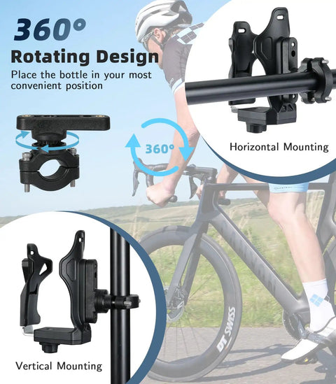Adjustable Bike Water Bottle Cage Fits 1.9 To 3.6 Inch Bottles On Handlebar Or Frame Universal Cup Holder with 360° rotation design.