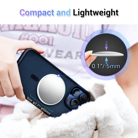 2.2 Inch Magnetic Selfie Mirror For Rear Camera Wide Angle Convex Lens On Iphone 17 Air 16 15 14 13 12 Series, showing compact design and size.