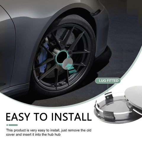 Heavy Duty Silver Wheel Center Caps Four Pack For Cars Trucks Suv Sedan Featuring Durable Abs Snap In With Reinforced Steel Rims And Lock Tight Fit to Block road grime; installed on a vehicle wheel.