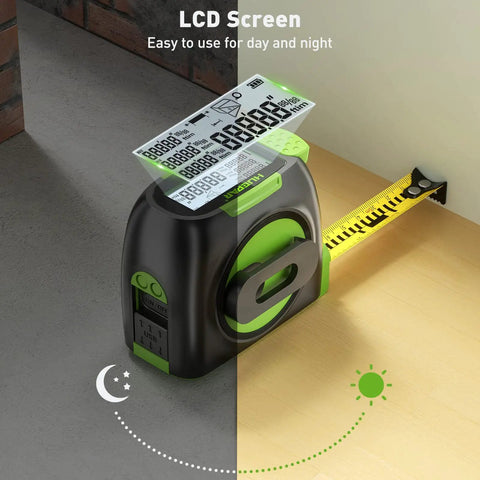 2 In 1 Laser Tape Measure With 197Ft Laser Range And 16Ft Tape Backlit LCD Movable Hook Pythagorean Area Volume Unit Switch Digital Distance Meter