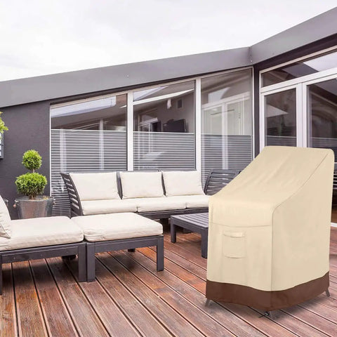 Beefed-Up Heavy Duty Waterproof Stackable Patio Chair Cover For 4-6 Chairs, Outdoor Furniture Protector In Beige And Brown on patio