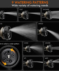 Image showing Built Tough Heavy Duty Metal Hose Nozzle With 9 Spray Patterns High Pressure Sprayer for varied watering needs.