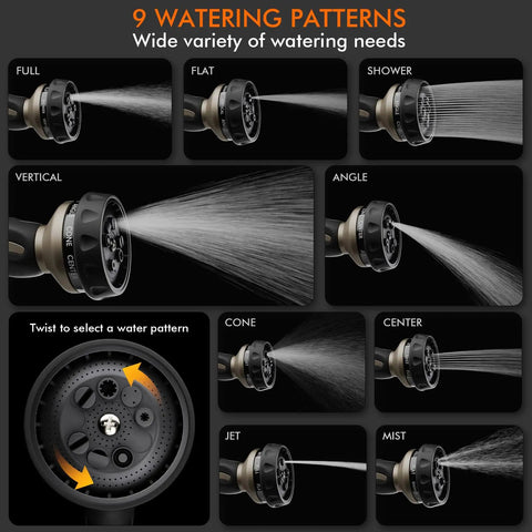 Image showing Built Tough Heavy Duty Metal Hose Nozzle With 9 Spray Patterns High Pressure Sprayer for varied watering needs.