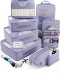 8 Piece Packing Cubes Set For Travel Essentials In Four Sizes with laundry and shoes bag, purple luggage organizer bags
