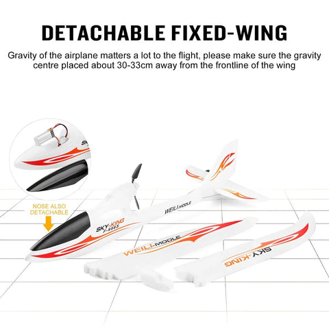 Parts of Three Channel RC Airplane For Adults And Beginners, Sky King Inspired Fighter Glider with detachable fixed-wing components
