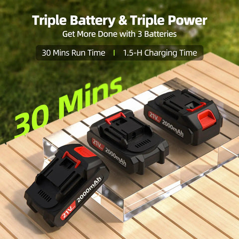 Three 21V batteries for Cordless Leaf Blower With Three 21V Batteries And Fast Charger For Continuous Power