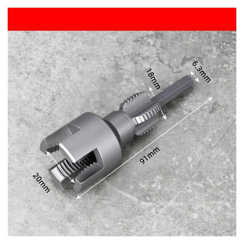 Heavy Duty Pipe Threader Kit for 1/2 and 3/4 inch NPT Pipes showing a detailed metal cutter tool, ideal for plumbing tasks.