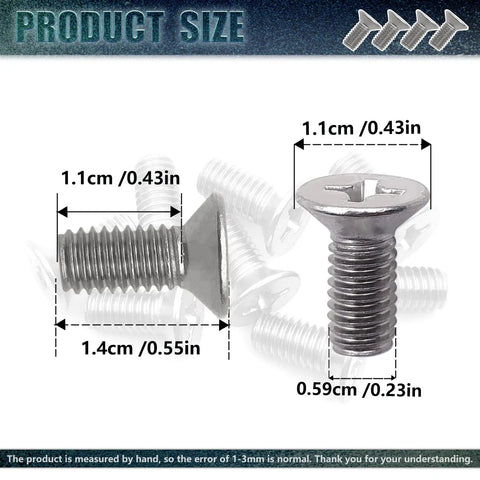 8 Piece Stainless Steel Retaining Screws For Front Rear Brake Disc Rotors shown with size dimensions for easy installation.