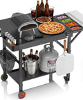 Pizza Prep Table With Topping Station Outdoor Grill Cart 45 Inch Heavy Duty Backyard Kitchen Station For Tailgating And Outdoor Cooking