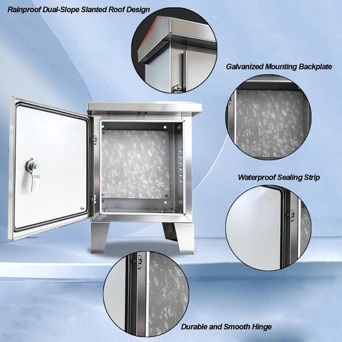 Stainless Steel Electrical Enclosure 304 Weatherproof Outdoor Junction Box With Support Legs, open front view