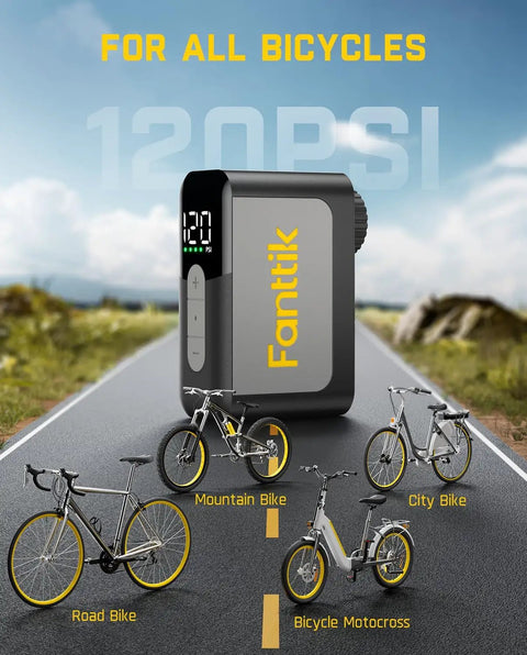 Pocket Size Electric Bike Pump With Gauge 120 PSI Auto Stop For Presta And Schrader Valves Fast Road Bike Inflation Ultra Light