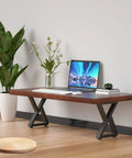 Heavy Duty 16 Inch Metal Bench And Table Leg Set In Black With Z Shape Design Built To Last DIY Ready Furniture Legs supporting a wooden table.