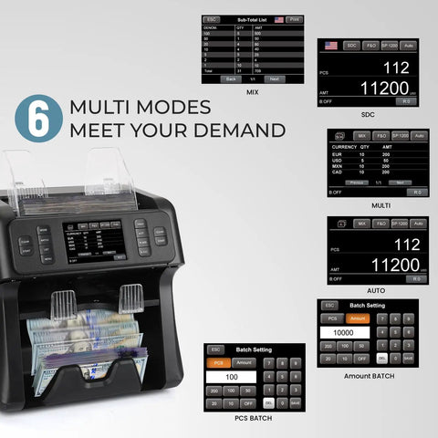 Image of No Sweat Multi Currency Money Counter And Bill Sorter With Touchscreen, showing display and control panel.