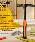 36 Oz Rock Pick Hammer Heavy Duty Masonry and Bricklayer Tool With Comfortable Rubber Grip on workbench with construction tools