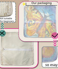 Latch Hook Kit For Beginners, 17x17 Inch Pre Printed Animal Cushion Cover With Easy Tools, showing packaging details