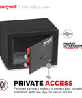 Bolt Down Small Safe Box For Valuables With Steel Security And Key Lock Durable Cabinet Scratch Resistant Finish Carpeted Floor Pad 0.19 Cu Ft Capacity Black Portable Home Safe For Cash Jewelry And Documents with privacy keylock and two keys.