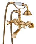 Clawfoot Tub Faucet Set With Handheld Shower, Victorian Double Cross Handles, 6 Inch Center, Adjustable Swing Arms, Antique Brass Finish