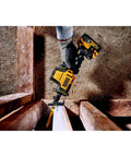 Using Atomic 20V Max One-Handed Cordless Reciprocating Saw Tool Only With Brushless Motor in tight wood space, side view