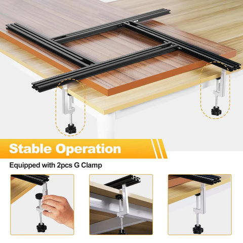 Heavy Duty Aluminum Juice Groove Router Jig, Adjustable Woodworking Template For Cutting Boards Up To 21 Inches, G Clamps shown securing jig.