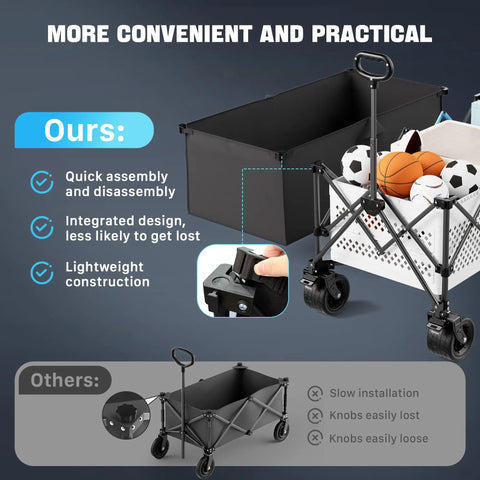 Heavy Duty 48 Inch XL Collapsible Wagon Cart With All Terrain Wheels And 560 Lb Capacity For Camping, Beach, Garden
