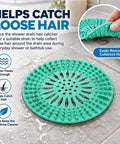 5 Pack Shower Drain Hair Catcher, 5.3 Inch Covers for Bathtub, green silicone hair catcher with drainage holes and spikes.