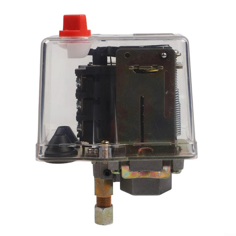 Three Phase Air Compressor Pressure Switch Controller For 380V And 400V Systems, Automatic Rocker Switch With Adjustable 5 To 8 Bar Range, 3 Wire Connection, Built For Heavy Duty Industrial Use, Tough As Nails Performance, clear cover front view