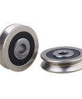 Close-up view of 2 Pack Deep V Shaped 6x30x8mm Metal Sealed Bearings for Rail Guides, Pulleys, and Linear Motion Systems.