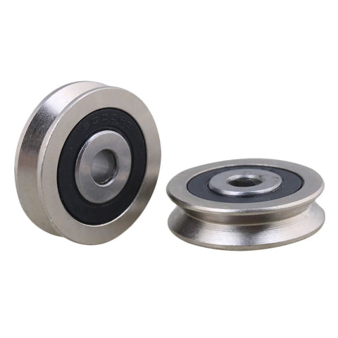 Close-up view of 2 Pack Deep V Shaped 6x30x8mm Metal Sealed Bearings for Rail Guides, Pulleys, and Linear Motion Systems.