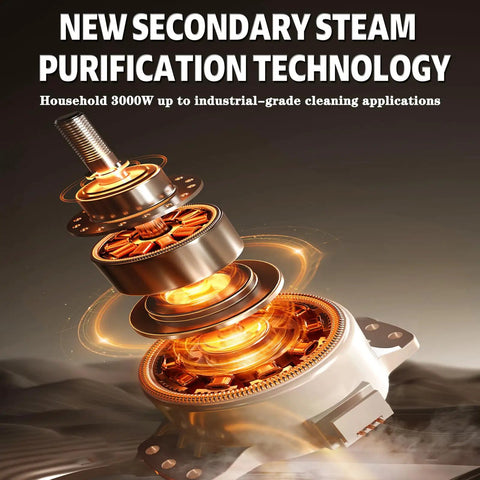 Powerful 3000W High Pressure Steam Cleaner With Huge 3.5 Liter Water Tank And Fast 40 Second Heat Up Time For Deep Cleaning Homes Cars And Commercial Spaces With Included Accessories Easy To Move Around. Close-up of 3000W steam cleaner motor technology.
