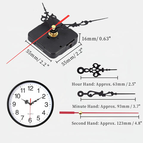 Quartz Long Shaft Clock Movement Replacement Kit For DIYers And Home Decor Enthusiasts Tool Free Install Includes Movement, Hands, Brass Nut
