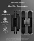 Heavy Duty 7 Inch Invisible Hidden Door Hinges Zinc Alloy Concealed Hinge System showing measurements and features.