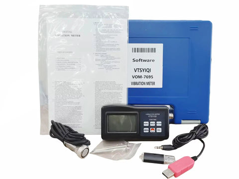 Vibe Meter Vibrometer For Machinery With RS232 Software And USB Cable Measures 0.01 To 400 mm/s For Onsite Quality Control, commissioning, and predictive maintenance; kit with sensor, cables, manual
