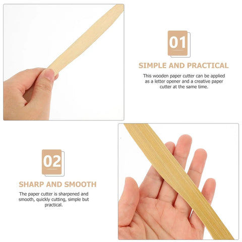 Hands holding a Wooden Letter Opener from the Two Pack Ergonomic Wear Resistant Envelope Slitter Set for office use