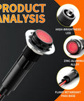 Product analysis of 8mm Metal Indicator Light Pack Of 5 110V 120V Red Pilot Lamps with black anodized housing and IP67 waterproof