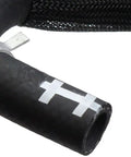 Close-up of Engine Heater Hose Assembly With Aluminum Y Connectors For Ford Rides showing reinforced rubber section and metal clamp.