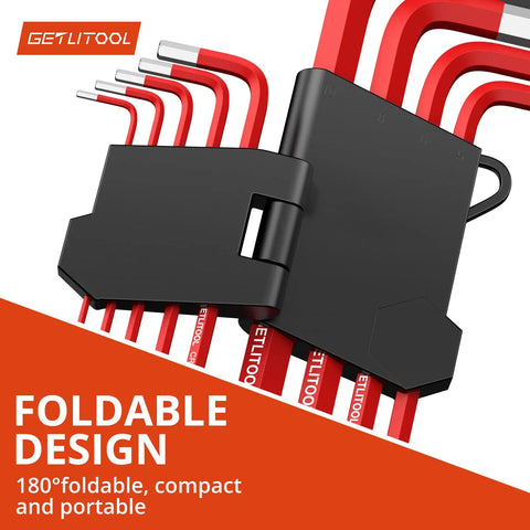 Foldable Ball End Hex Key Set With Torx Keys 18 Pieces Chrome Vanadium Steel Allen Wrenches in compact case
